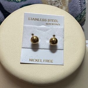 Gold Stainless Steel Ball Stud Earrings - Nickel Free